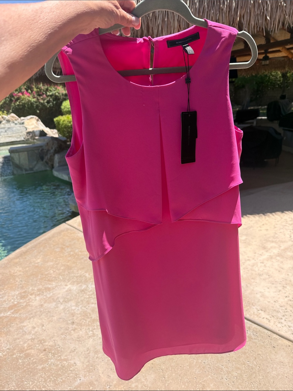 BCBGMaxAzria Hot Pink Layered Sleeveless Mini Dress never been worn great cut